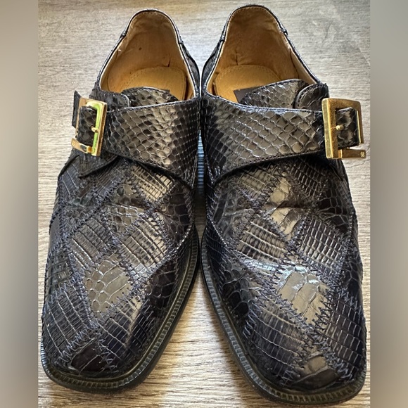 Giorgio Brutini Monk Strap Loafer Dress Shoe Genuine Snake Navy Blue Size 7 1/2M